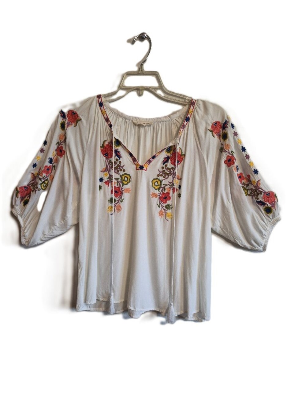 Solitaire Boho Embroidered Floral Stars Blouse Small